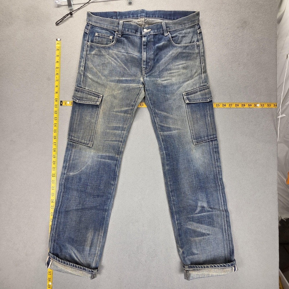 VTG Neighborhood Jeans Mens Selvedge Blue Cargo Whiskers Honeycomb Fits 34x33